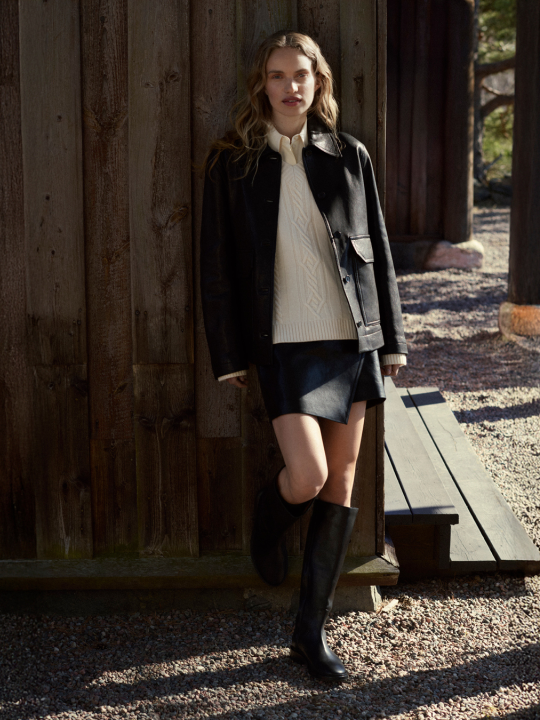 leather skirt and jacket